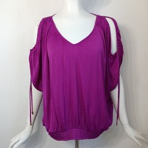 Jennifer Lopez XL Top Purple Cold Shoulder Drawstring Elastic Waistband